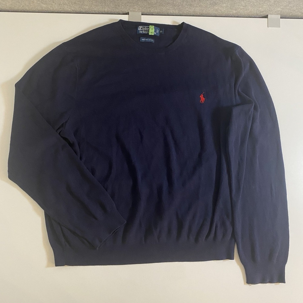 Vintage 90s‎ Men's Polo Ralph Lauren Pima Cotton Navy Blue Crewneck Sweater XL